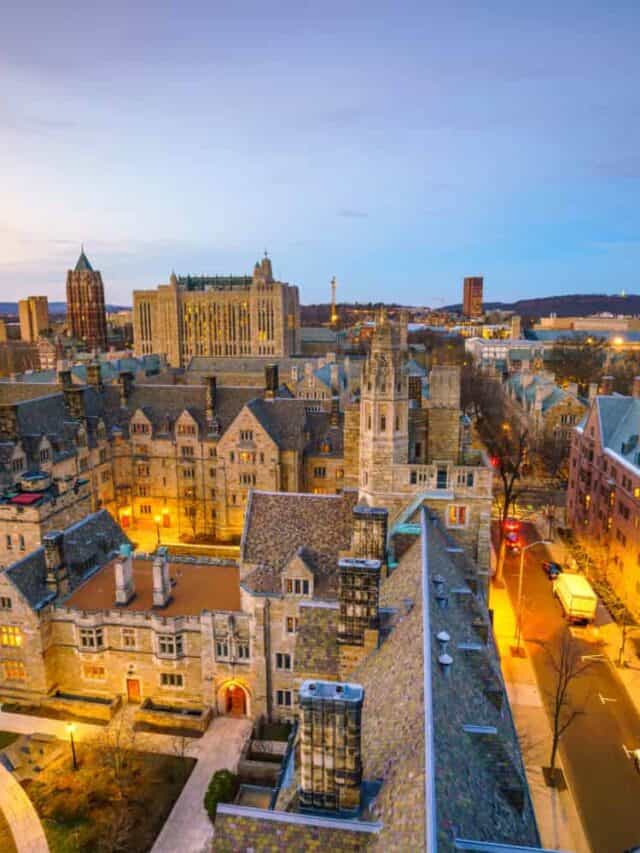 Historical building and Yale university campus in downtown New Haven CT, USA